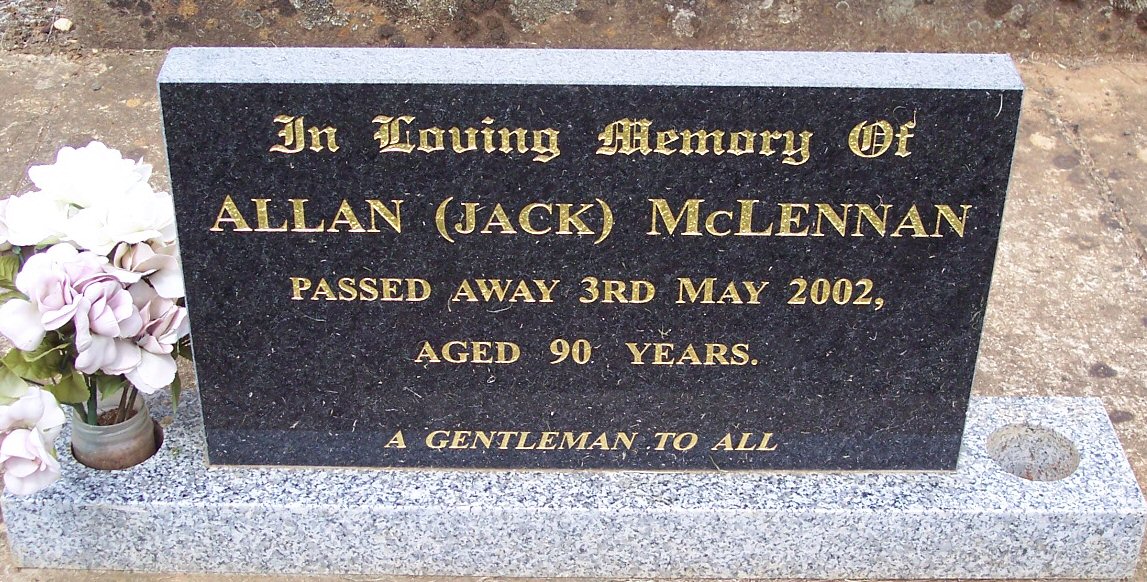 Photo of headstones/Allan McLennan died 2002 hdstn Creswick